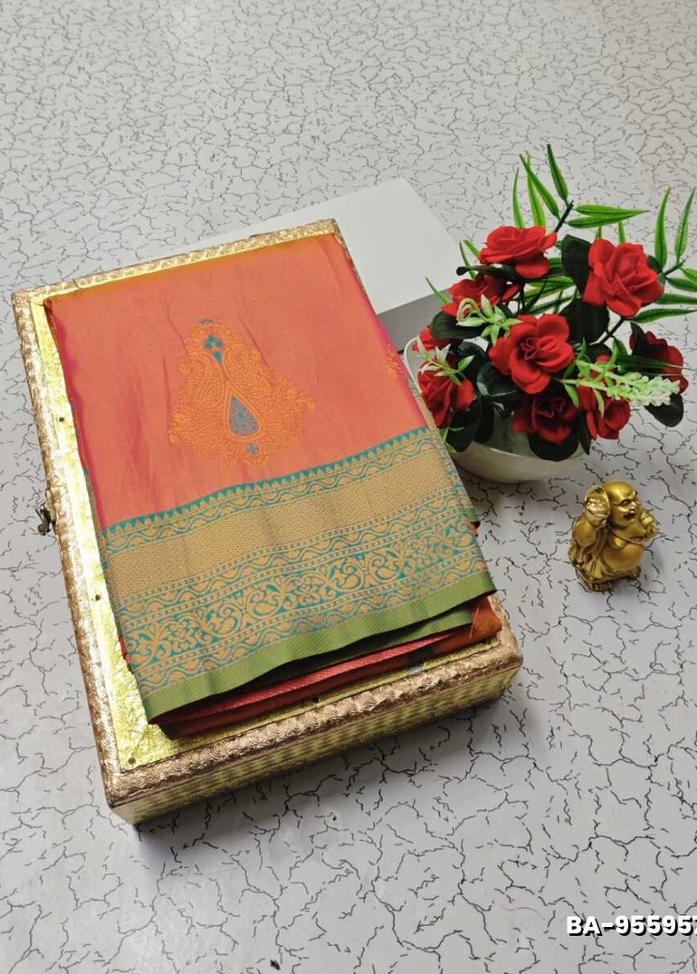 1000 Butta premium Soft Silk Saree weddings, festivals, traditional Wear - LIGHT ORANGE (1)