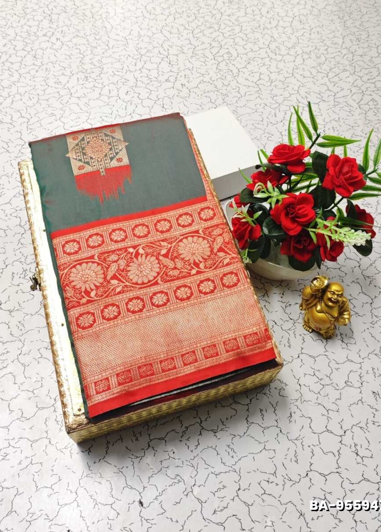 1000 Butta premium Soft Silk Saree weddings, festivals, traditional Wear - GRAY (2)