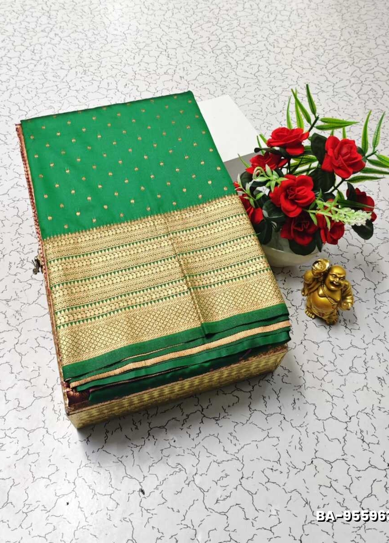 1000 Butta premium Soft Silk Saree weddings, festivals, traditional Wear - GREEN COLOUR