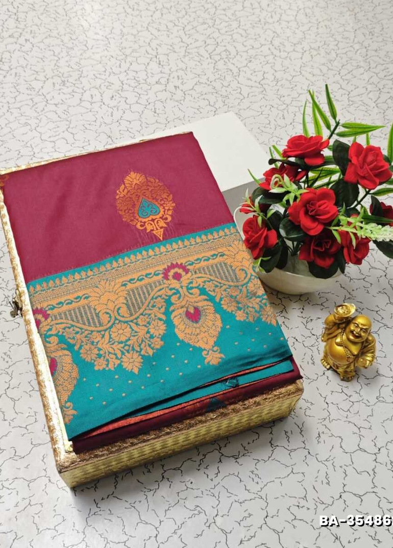 1000 Butta premium Soft Silk Saree weddings, festivals, traditional Wear - MAROON COLOR (3)
