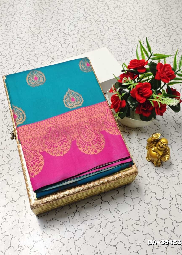 1000 Butta premium Soft Silk Saree weddings, festivals, traditional Wear - DARK SKY BLUE (2)