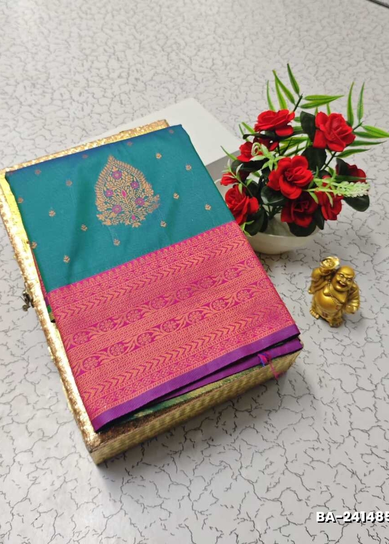 1000 Butta premium Soft Silk Saree weddings, festivals, traditional Wear - BLUE SHADE (3)