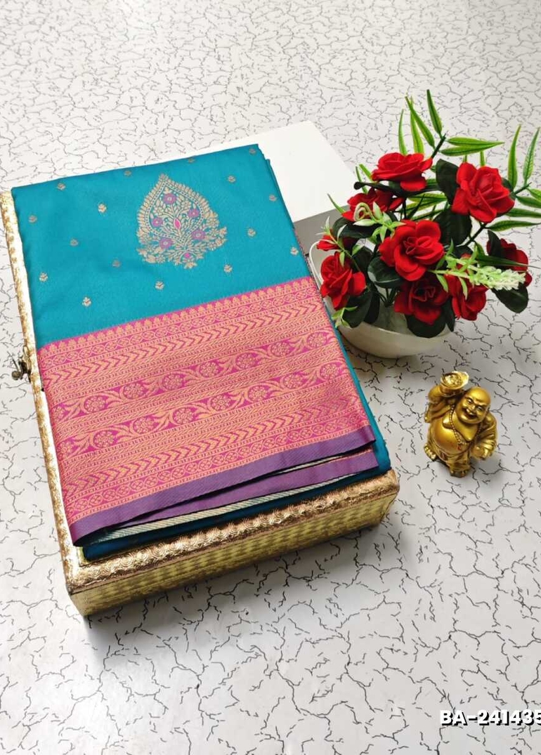 1000 Butta premium Soft Silk Saree weddings, festivals, traditional Wear - DARK SKY BLUE (3)