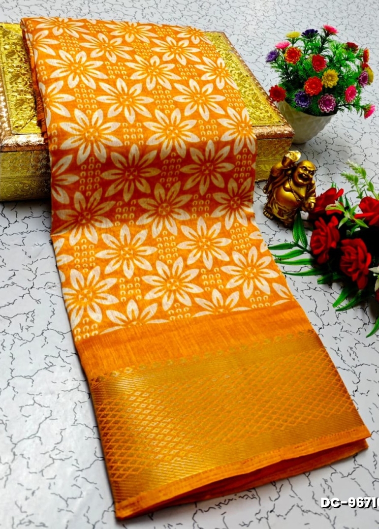 Dailywear cotton sarees all over body peacock designpattern design premium look lightweight comfortable wear - YELLOW COLOR