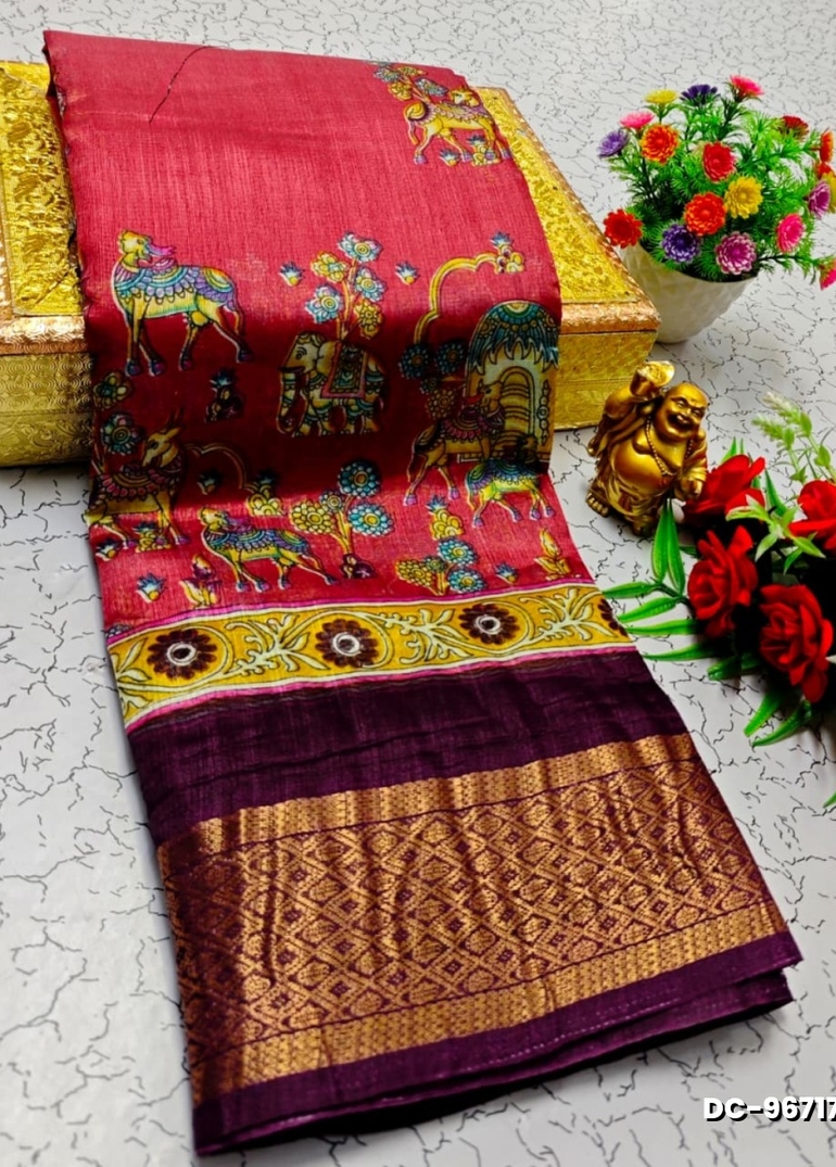 Dailywear cotton sarees all over body peacock designpattern design premium look lightweight comfortable wear - CORAL COLOUR