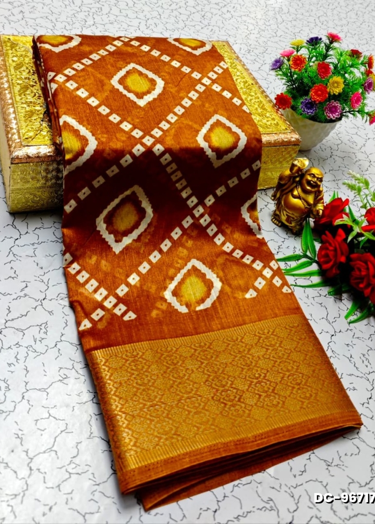 Dailywear cotton sarees all over body peacock designpattern design premium look lightweight comfortable wear - BRONCE COLOUR