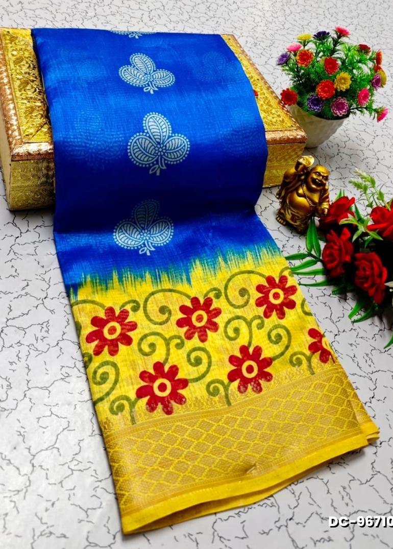 Dailywear cotton sarees all over body peacock designpattern design premium look lightweight comfortable wear - ROYAL BLUE