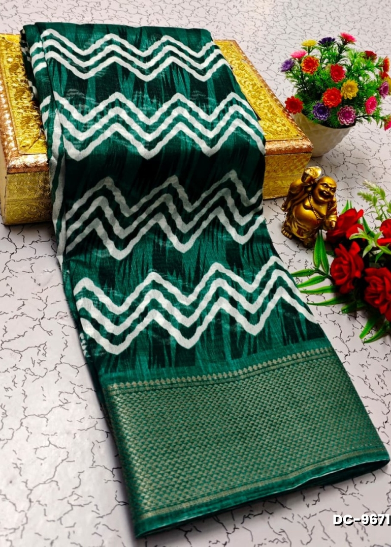 Dailywear cotton sarees all over body peacock designpattern design premium look lightweight comfortable wear - DARK GREEN