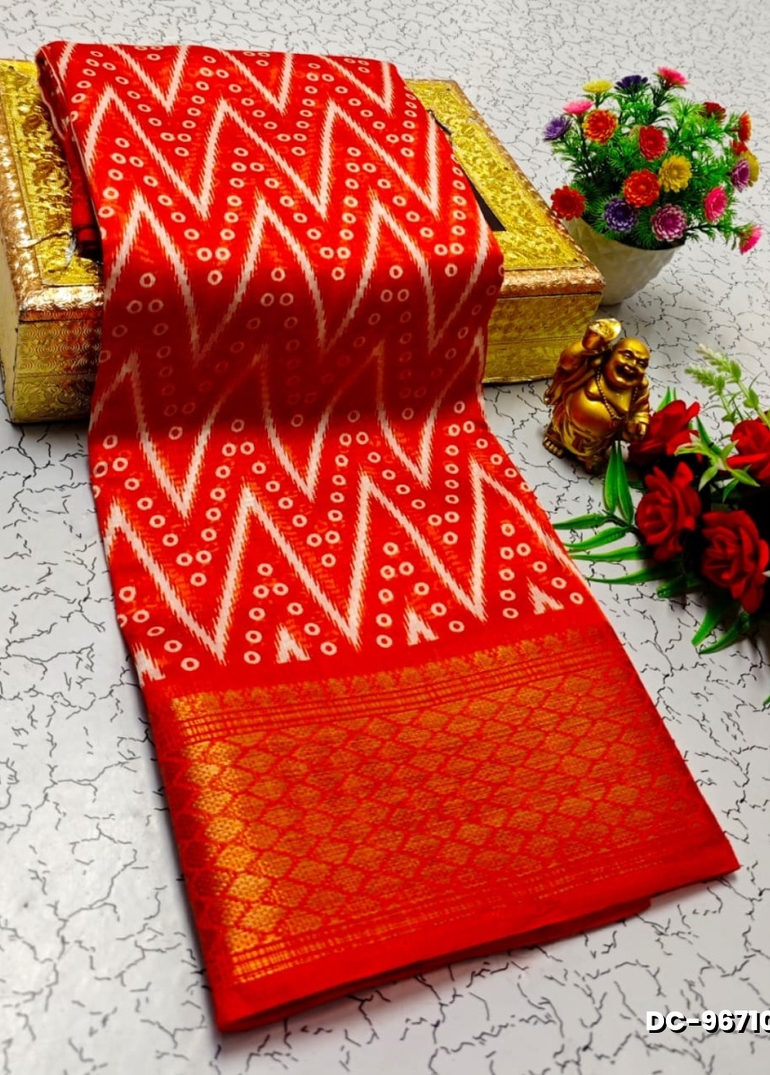 Dailywear cotton sarees all over body peacock designpattern design premium look lightweight comfortable wear - RED