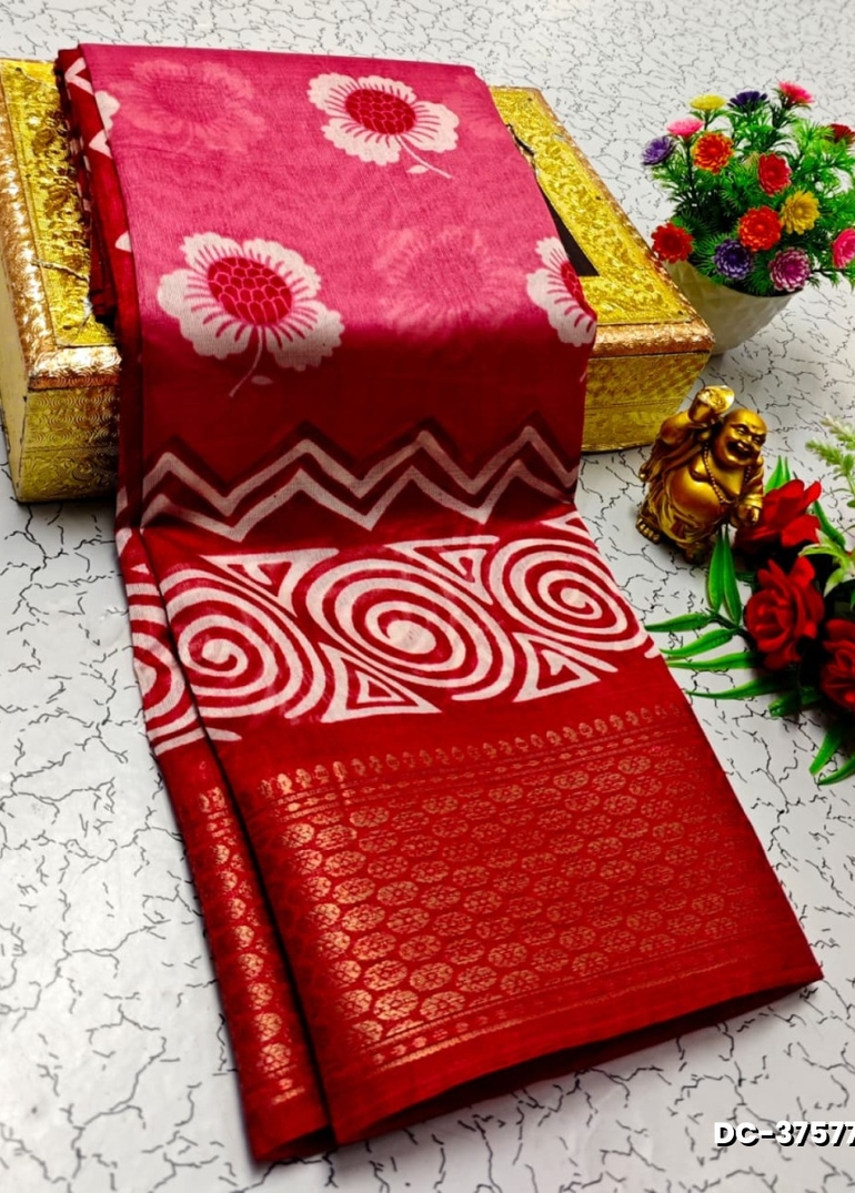 Dailywear cotton sarees all over body peacock designpattern design premium look lightweight comfortable wear - CORAL COLOUR (1)