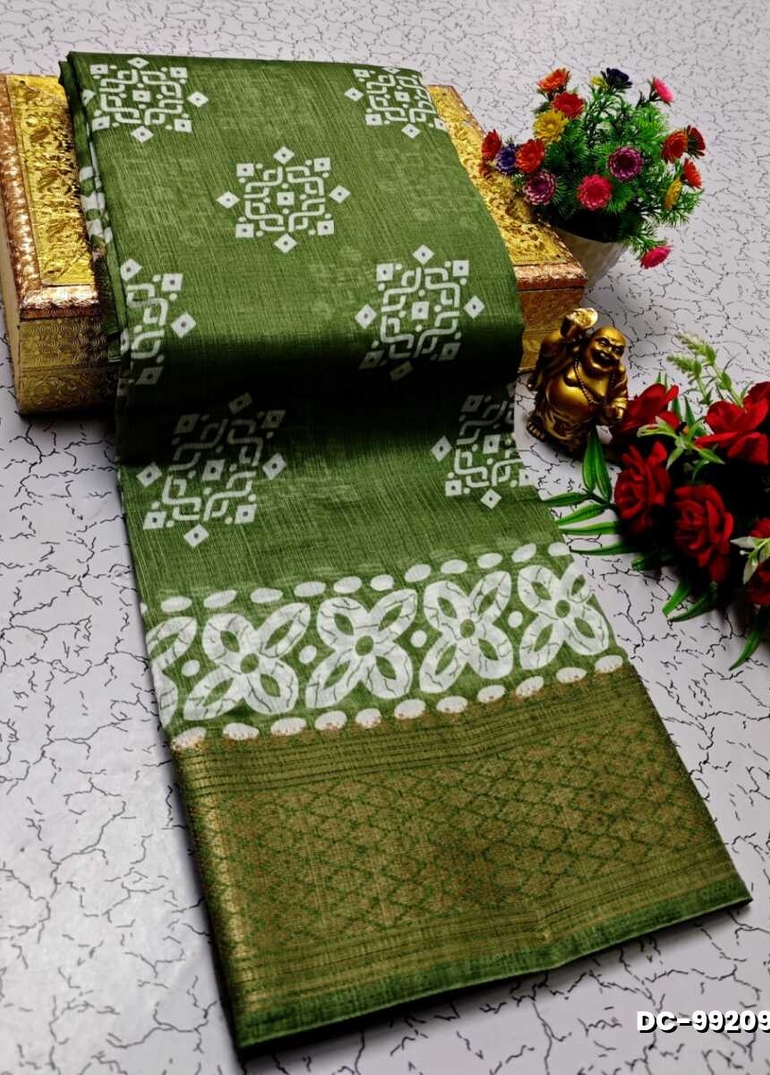 Dailywear cotton sarees all over body peacock designpattern design premium look lightweight comfortable wear - LIGHT OLIVE