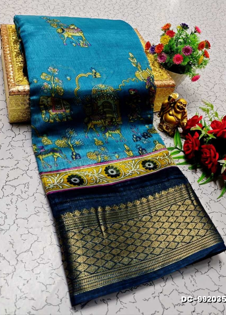 Dailywear cotton sarees all over body peacock designpattern design premium look lightweight comfortable wear - DARK SKY BLUE (2)