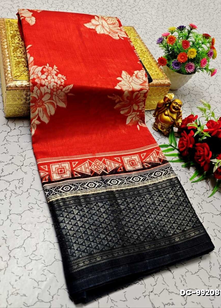 Dailywear cotton sarees all over body peacock designpattern design premium look lightweight comfortable wear - TOMATO COLOUR (1)