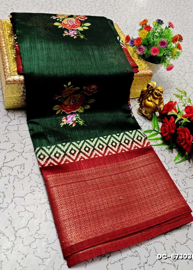 Dailywear cotton sarees all over body peacock designpattern design premium look lightweight comfortable wear - BOTTLE GREEN (3)