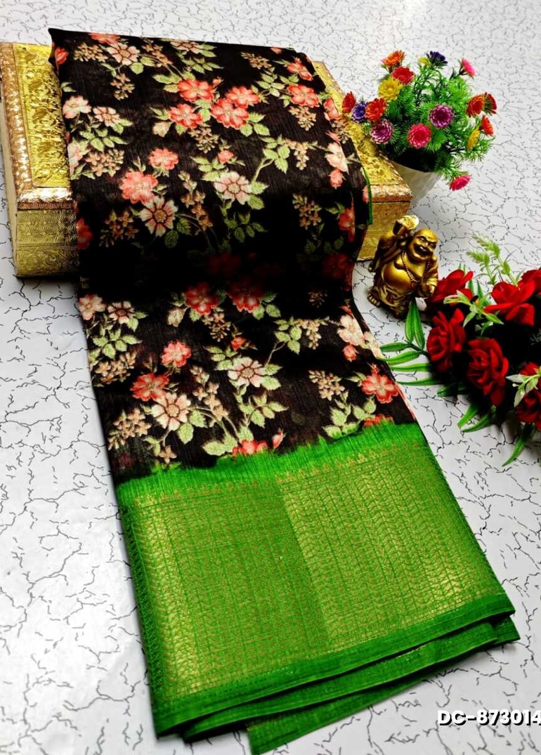 Dailywear cotton sarees all over body peacock designpattern design premium look lightweight comfortable wear - BLACK