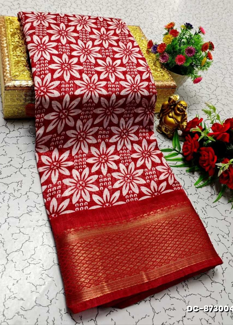 Dailywear cotton sarees all over body peacock designpattern design premium look lightweight comfortable wear - RED (2)