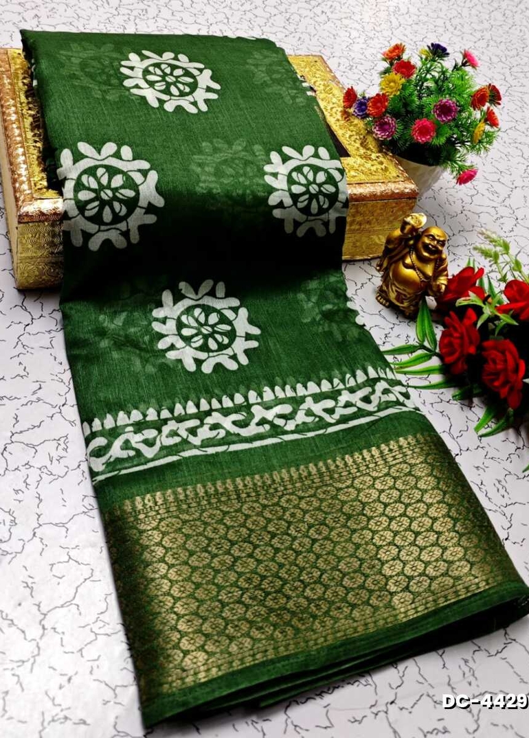 Dailywear cotton sarees all over body peacock designpattern design premium look lightweight comfortable wear - GREEN COLOUR