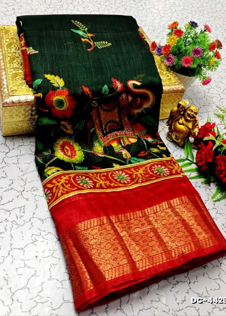 Dailywear cotton sarees all over body peacock designpattern design premium look lightweight comfortable wear - DARK GREEN (4)