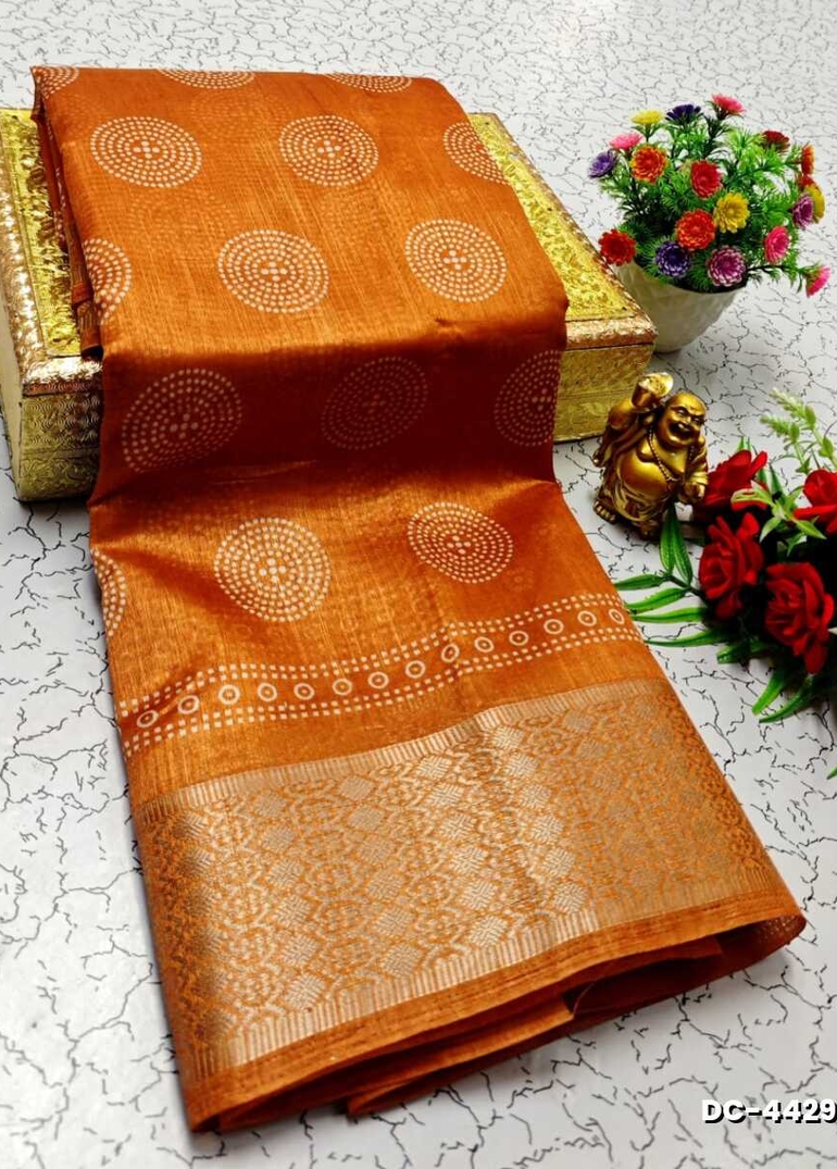 Dailywear cotton sarees all over body peacock designpattern design premium look lightweight comfortable wear - LIGHT ORANGE (1)
