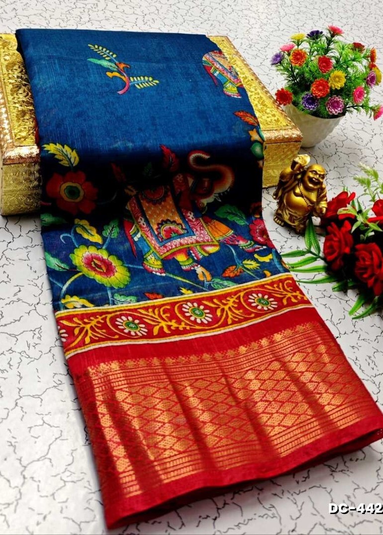 Dailywear cotton sarees all over body peacock designpattern design premium look lightweight comfortable wear - PEACKOK BLUE (1)