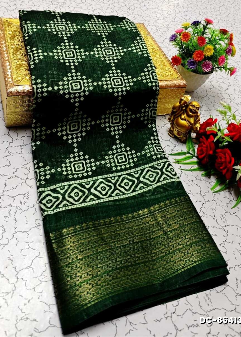 Dailywear cotton sarees all over body peacock designpattern design premium look lightweight comfortable wear - BOTTLE GREEN (5)
