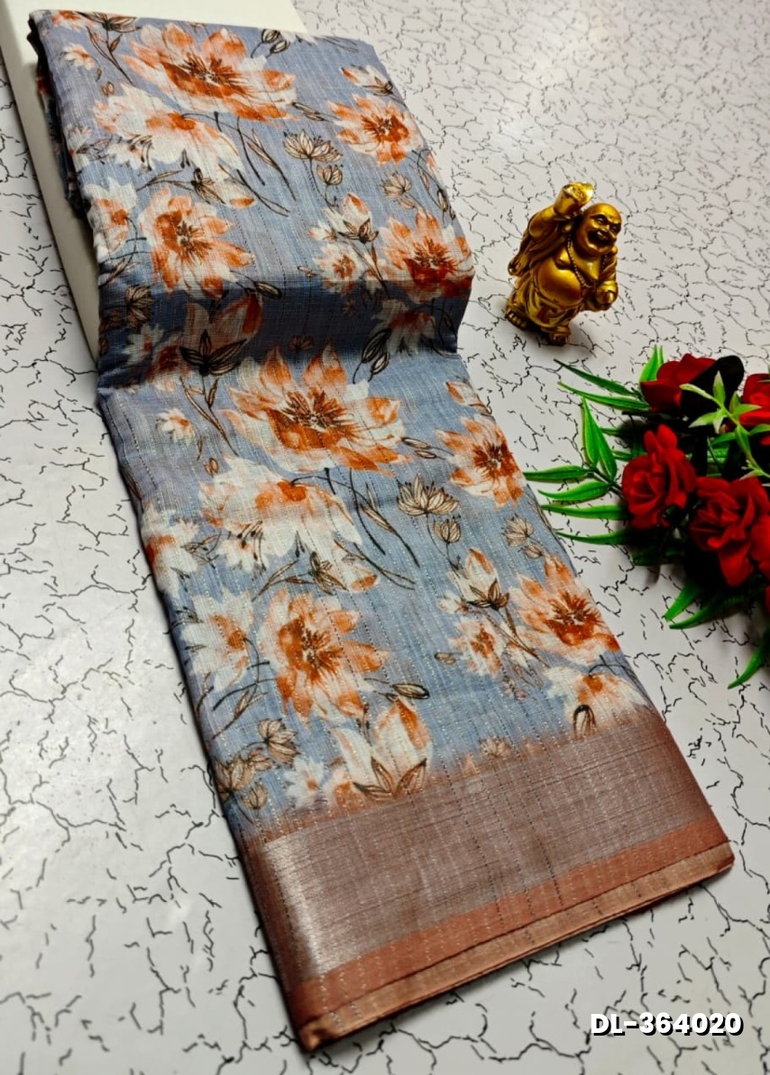 Digital printing linen cotton  trending sarees - AS COLOR