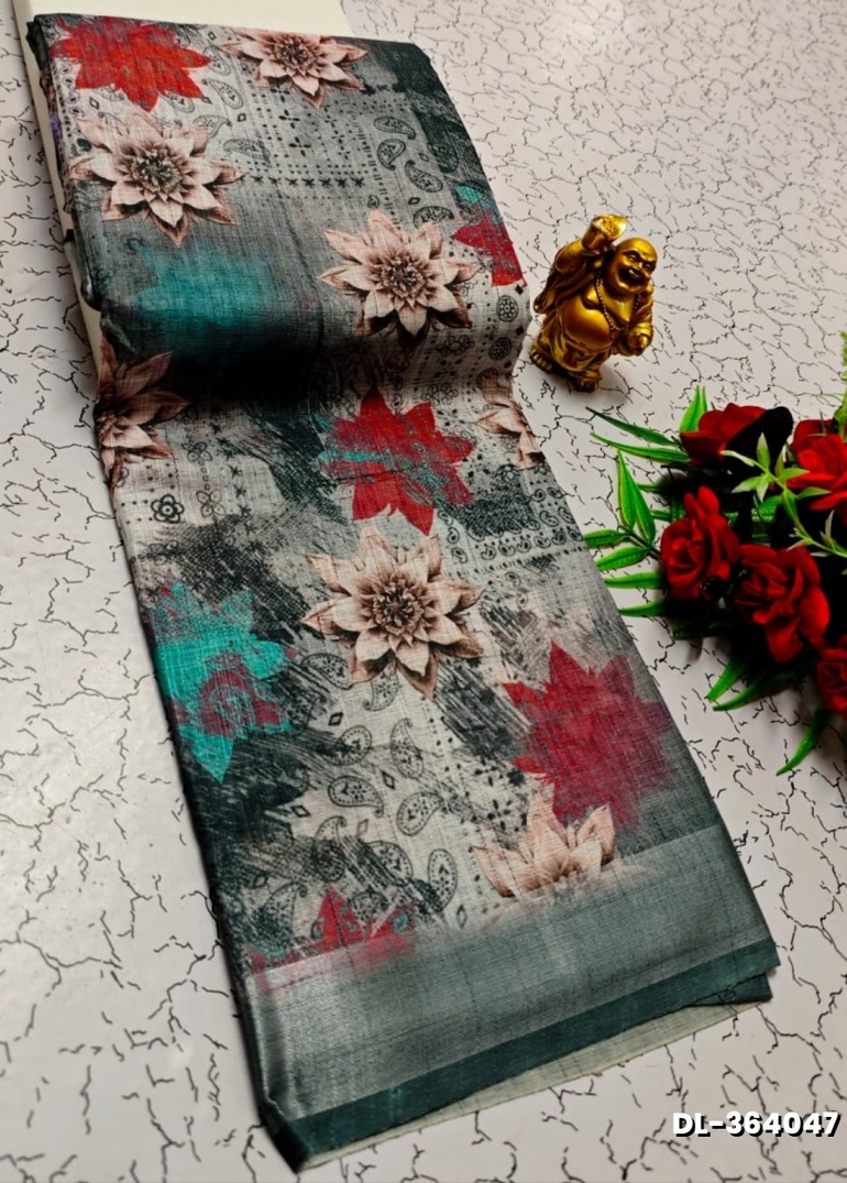 Digital printing linen cotton  trending sarees - GRAY