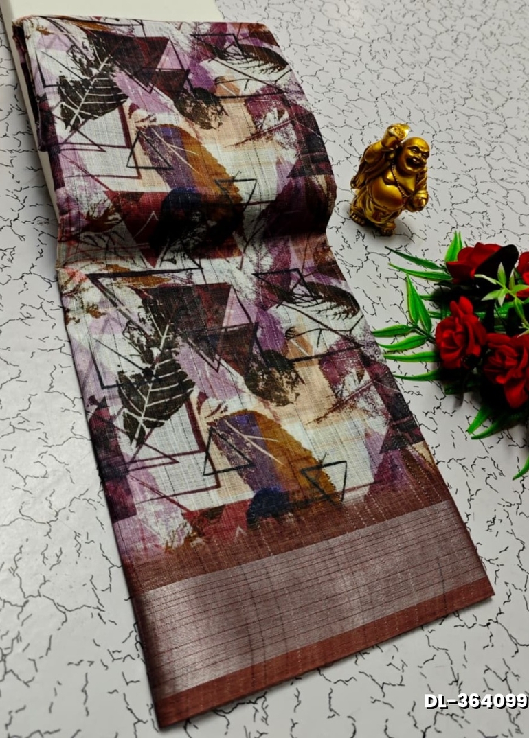 Digital printing linen cotton  trending sarees - COPPER COLOR