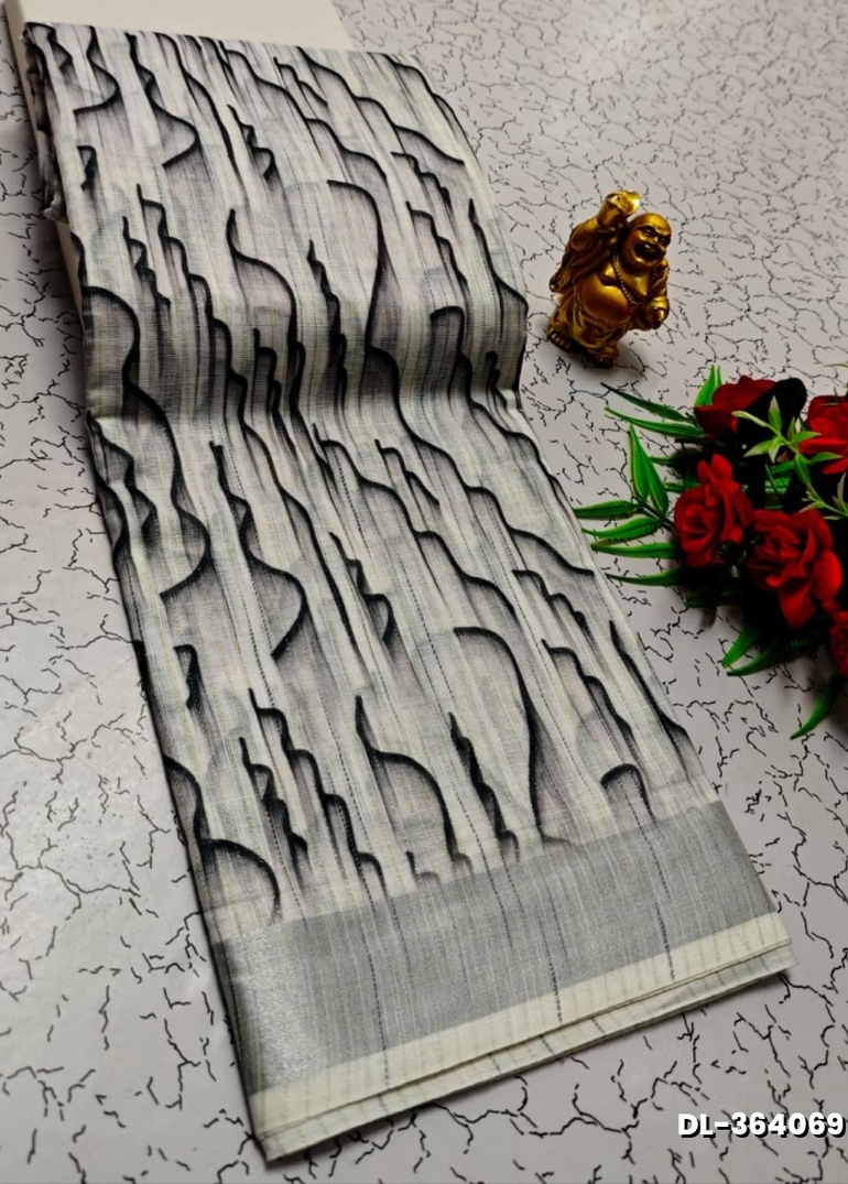 Digital printing linen cotton  trending sarees - BEIGE COLOUR