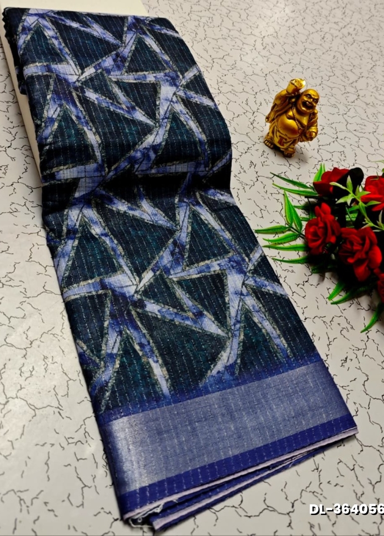 Digital printing linen cotton  trending sarees - NORMAL  BLUE