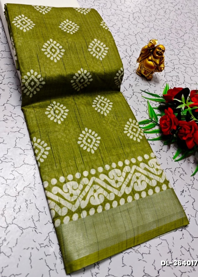 Digital printing linen cotton  trending sarees - OLIVE GREEN