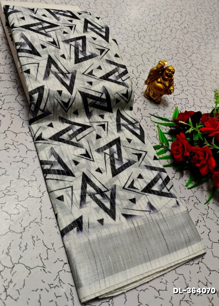 Digital printing linen cotton  trending sarees - IVORY COLOUR