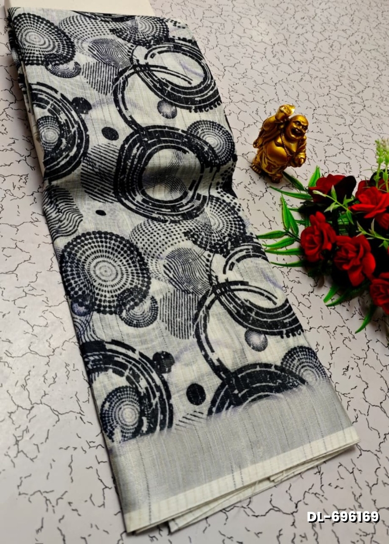 Digital printing linen cotton  trending sarees - BEIGE COLOUR (1)