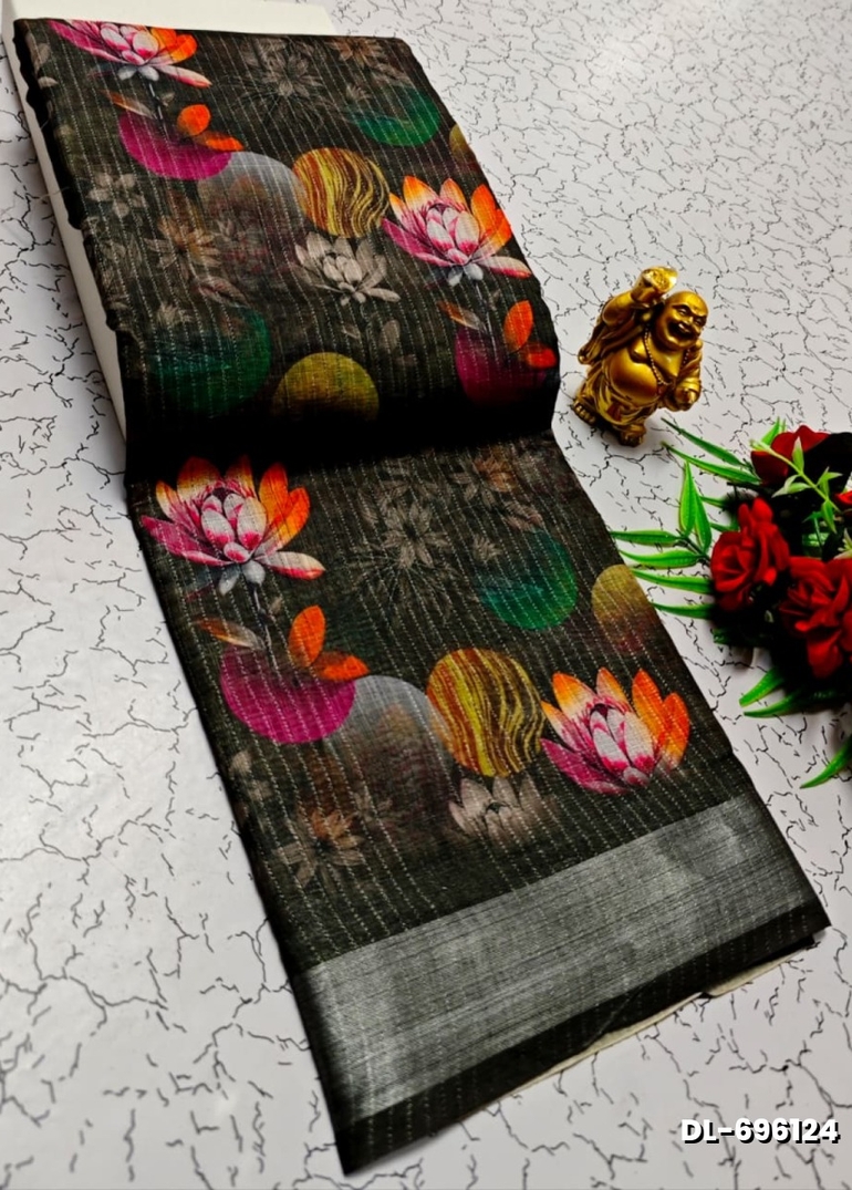 Digital printing linen cotton  trending sarees - COFEE COLOR
