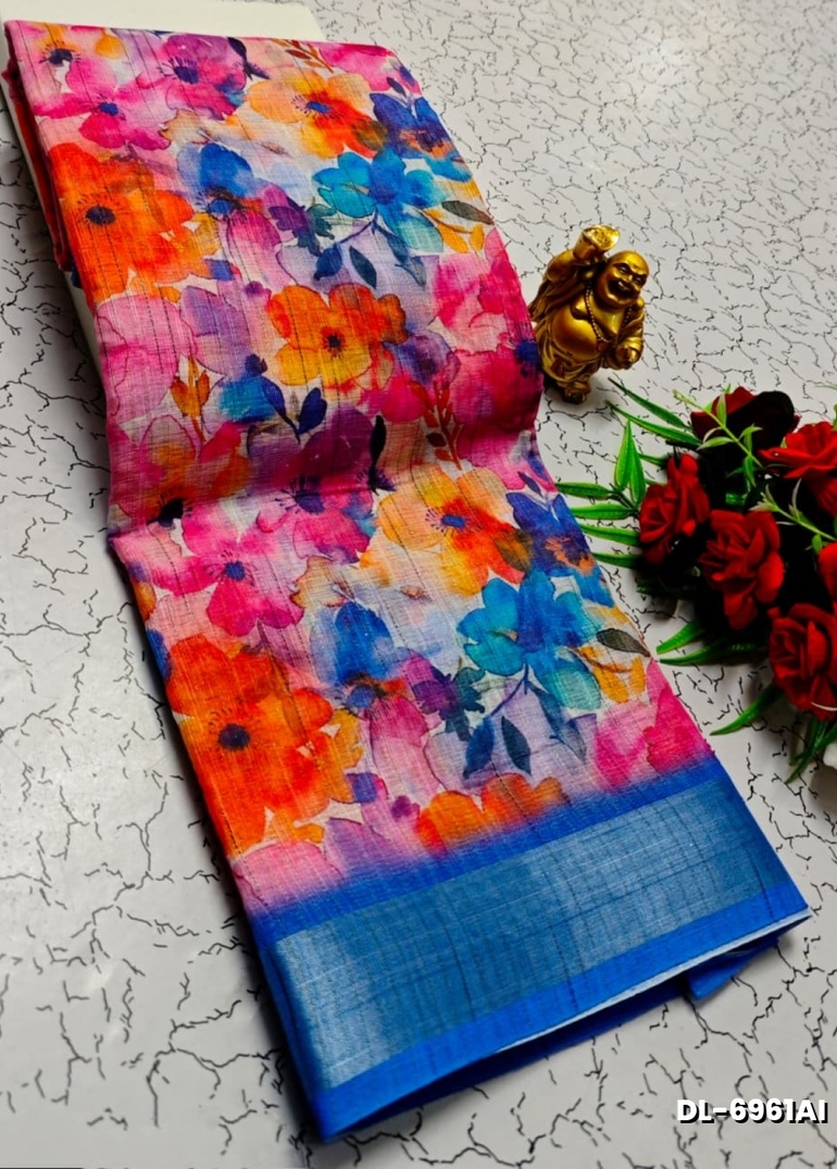 Digital printing linen cotton  trending sarees - MULTI COLOR