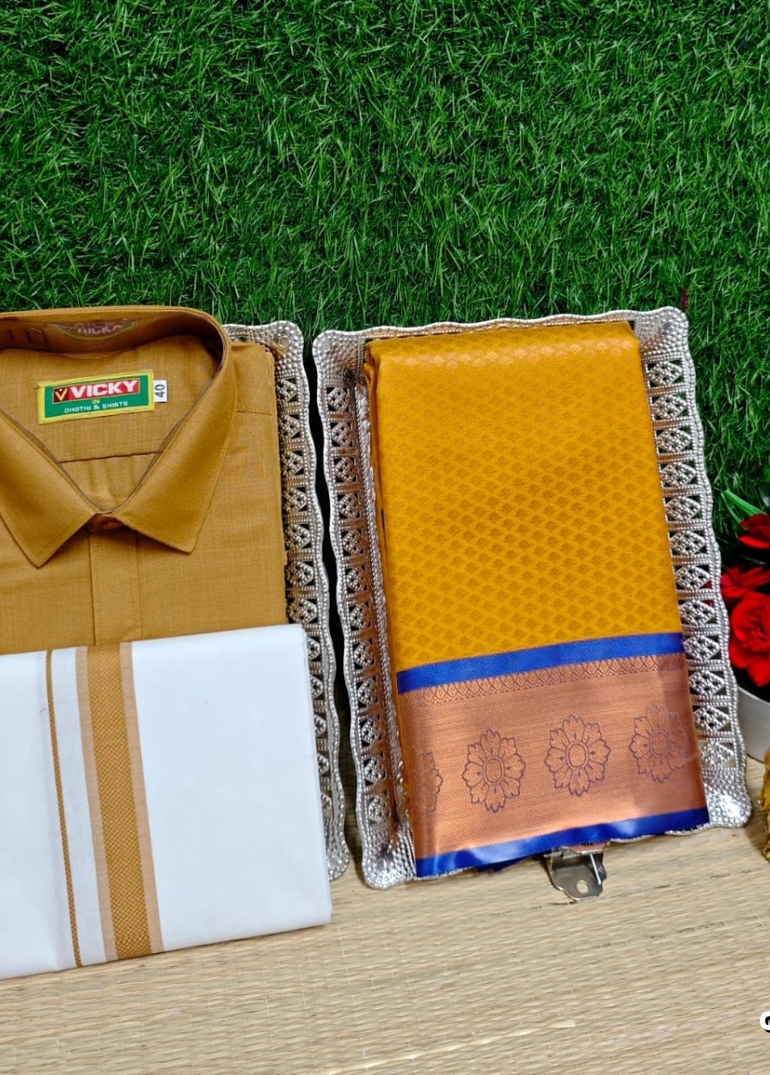 COUPLE COMBO MATCHING AND MATCHING TRADITIONAL SET MATCHING COMBO FOR FESTIVAL SEASONS - TANGERINE COLOUR