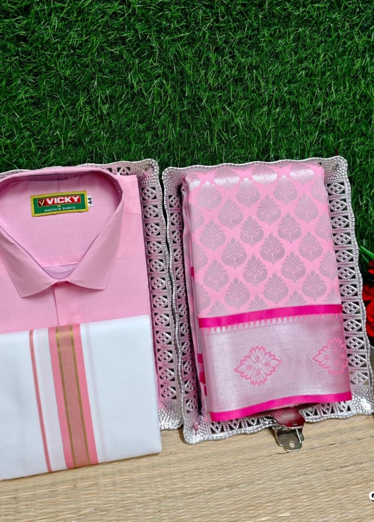 COUPLE COMBO MATCHING AND MATCHING TRADITIONAL SET MATCHING COMBO FOR FESTIVAL SEASONS - BABY PINK (7)