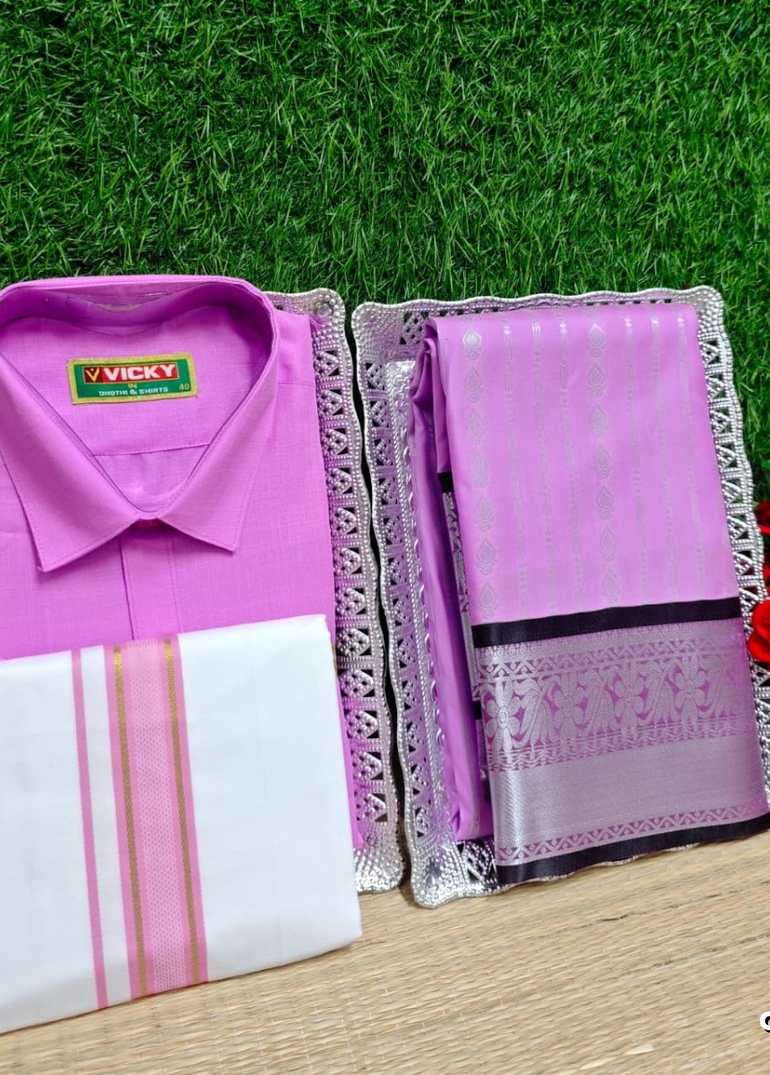 COUPLE COMBO MATCHING AND MATCHING TRADITIONAL SET MATCHING COMBO FOR FESTIVAL SEASONS - MAUVE COLOUR