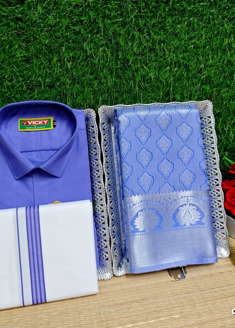 COUPLE COMBO MATCHING AND MATCHING TRADITIONAL SET MATCHING COMBO FOR FESTIVAL SEASONS - BLUE COLOUR (1)