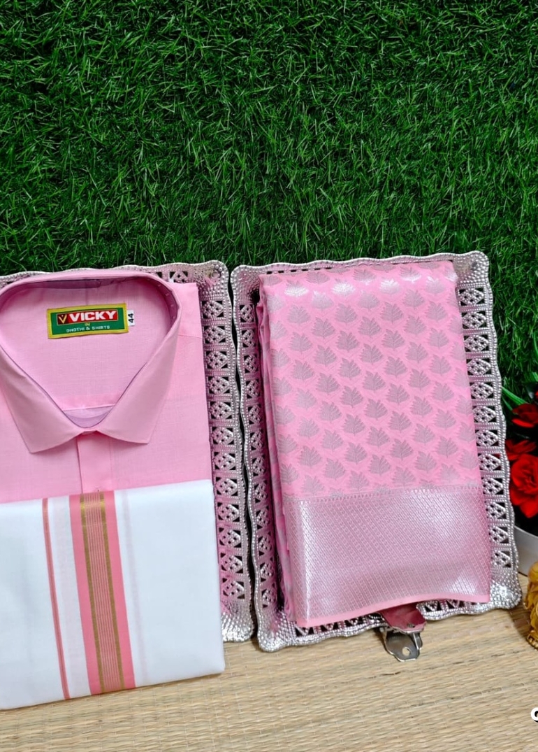 COUPLE COMBO MATCHING AND MATCHING TRADITIONAL SET MATCHING COMBO FOR FESTIVAL SEASONS - BABY PINK (8)