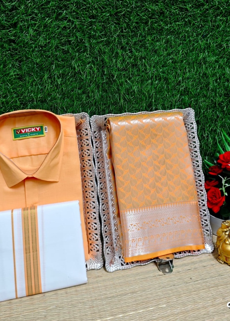 COUPLE COMBO MATCHING AND MATCHING TRADITIONAL SET MATCHING COMBO FOR FESTIVAL SEASONS - LIGHT ORANGE (1)