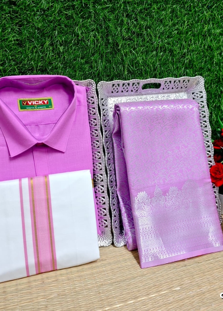 COUPLE COMBO MATCHING AND MATCHING TRADITIONAL SET MATCHING COMBO FOR FESTIVAL SEASONS - MAUVE COLOUR (1)