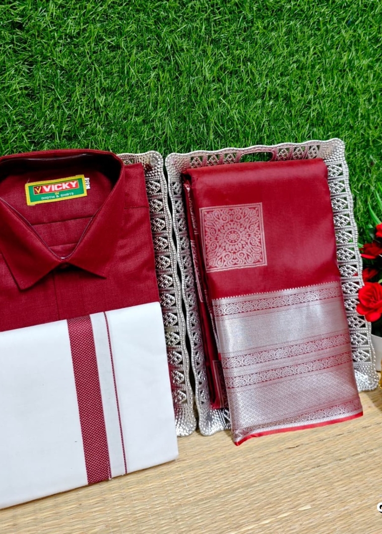 COUPLE COMBO MATCHING AND MATCHING TRADITIONAL SET MATCHING COMBO FOR FESTIVAL SEASONS - MAROON COLOR (1)