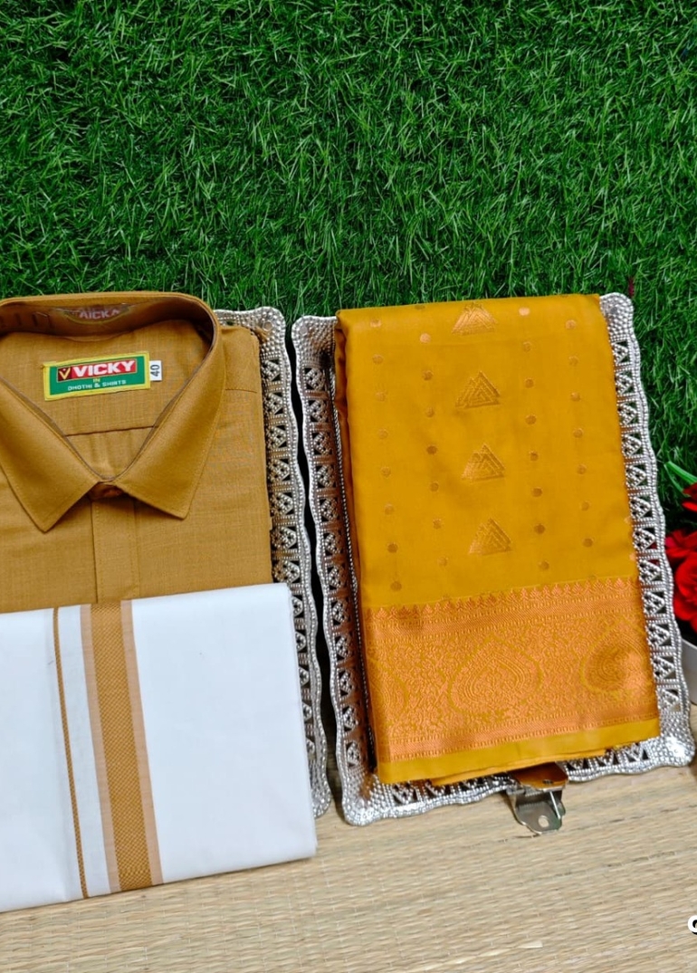 COUPLE COMBO MATCHING AND MATCHING TRADITIONAL SET MATCHING COMBO FOR FESTIVAL SEASONS - TANGERINE COLOUR (1)