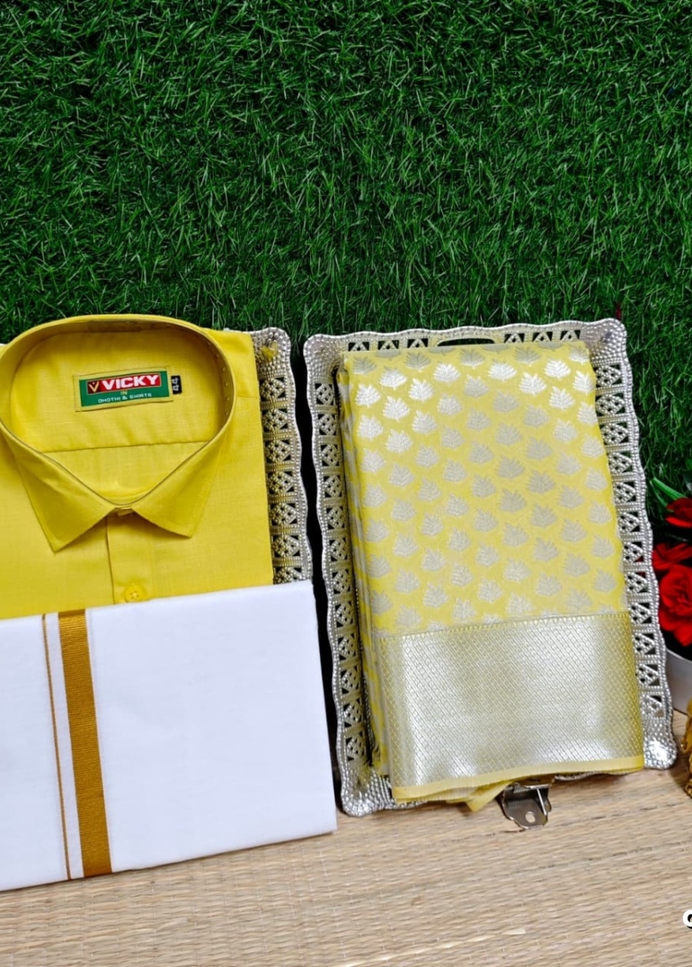 COUPLE COMBO MATCHING AND MATCHING TRADITIONAL SET MATCHING COMBO FOR FESTIVAL SEASONS - YELLOW (1)