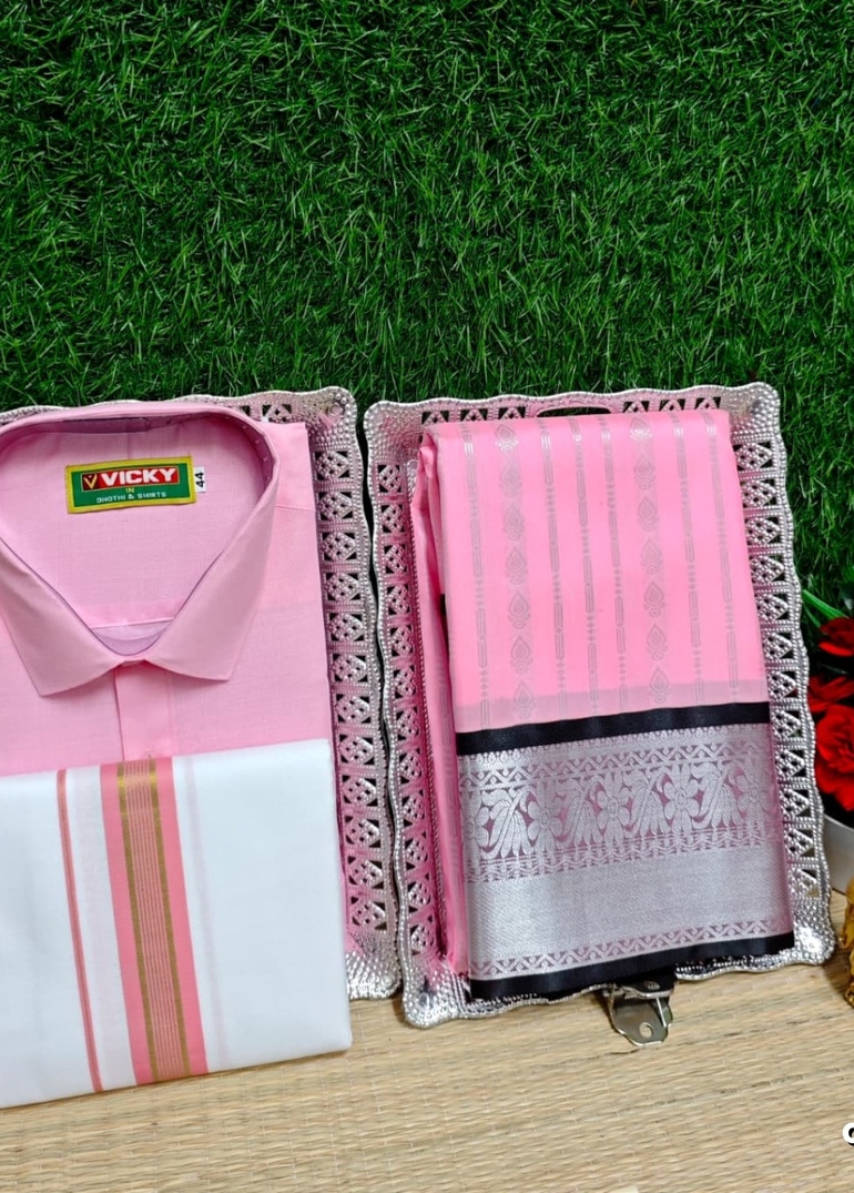 COUPLE COMBO MATCHING AND MATCHING TRADITIONAL SET MATCHING COMBO FOR FESTIVAL SEASONS - BABY PINK (9)