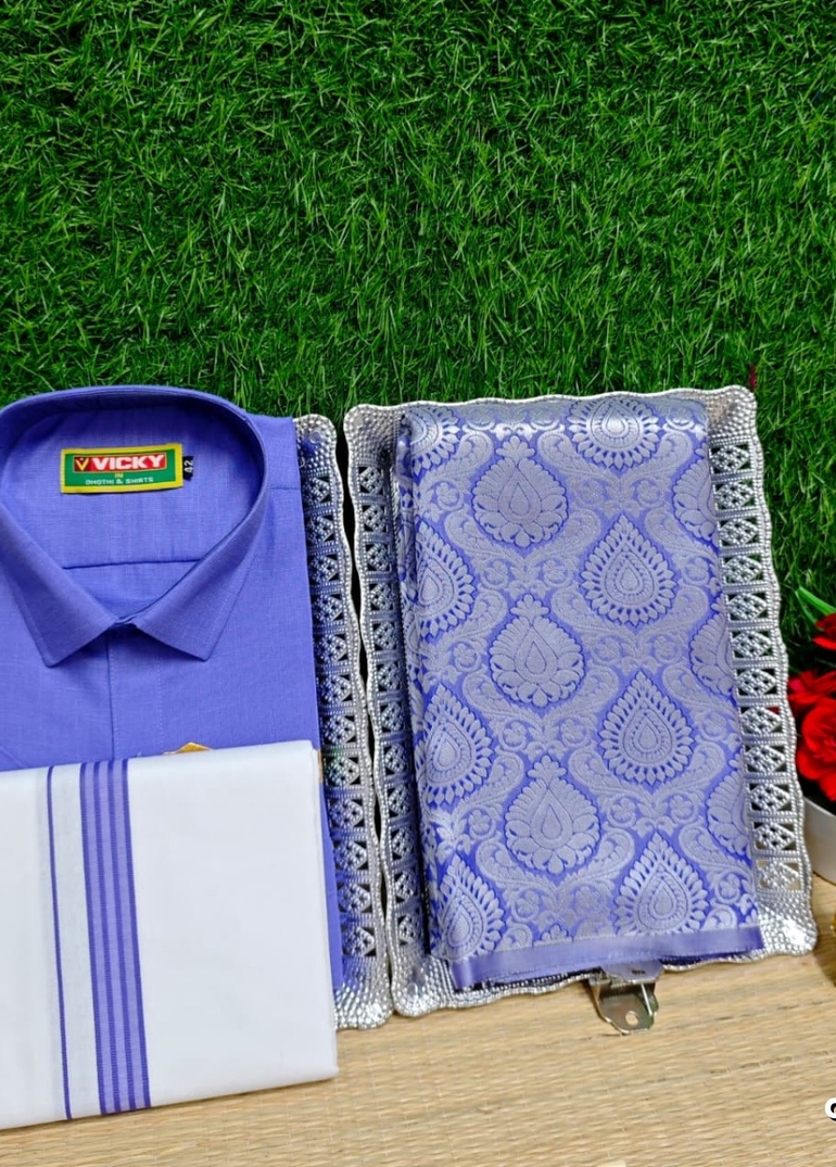 COUPLE COMBO MATCHING AND MATCHING TRADITIONAL SET MATCHING COMBO FOR FESTIVAL SEASONS - BLUE COLOUR (2)