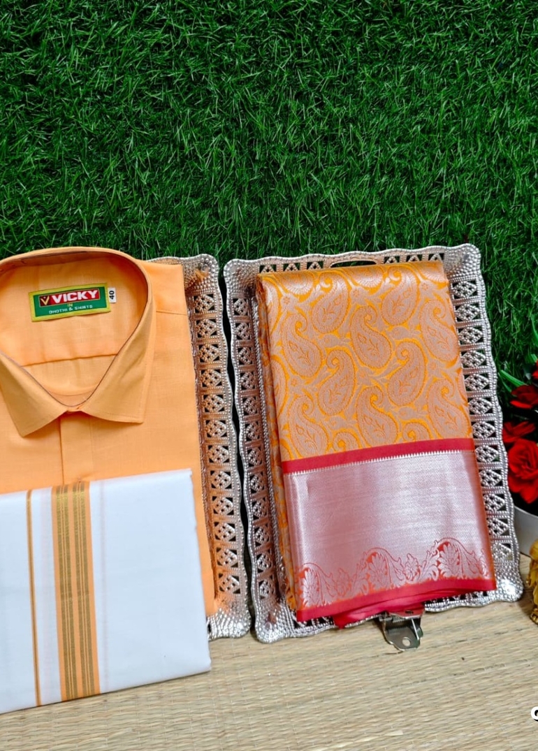 COUPLE COMBO MATCHING AND MATCHING TRADITIONAL SET MATCHING COMBO FOR FESTIVAL SEASONS - LIGHT ORANGE (2)