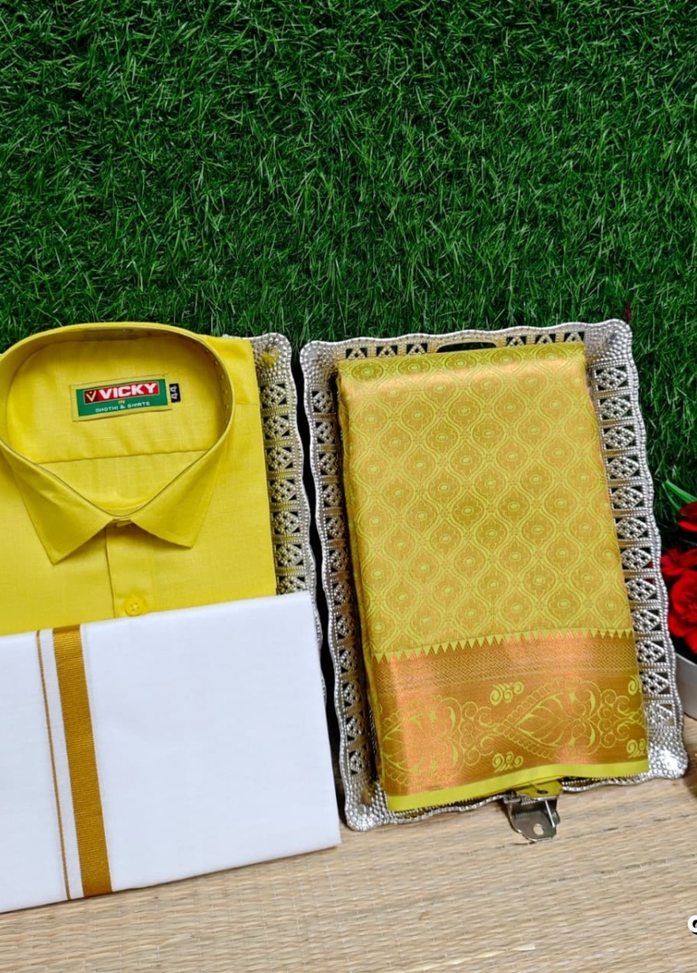 COUPLE COMBO MATCHING AND MATCHING TRADITIONAL SET MATCHING COMBO FOR FESTIVAL SEASONS - YELLOW (2)