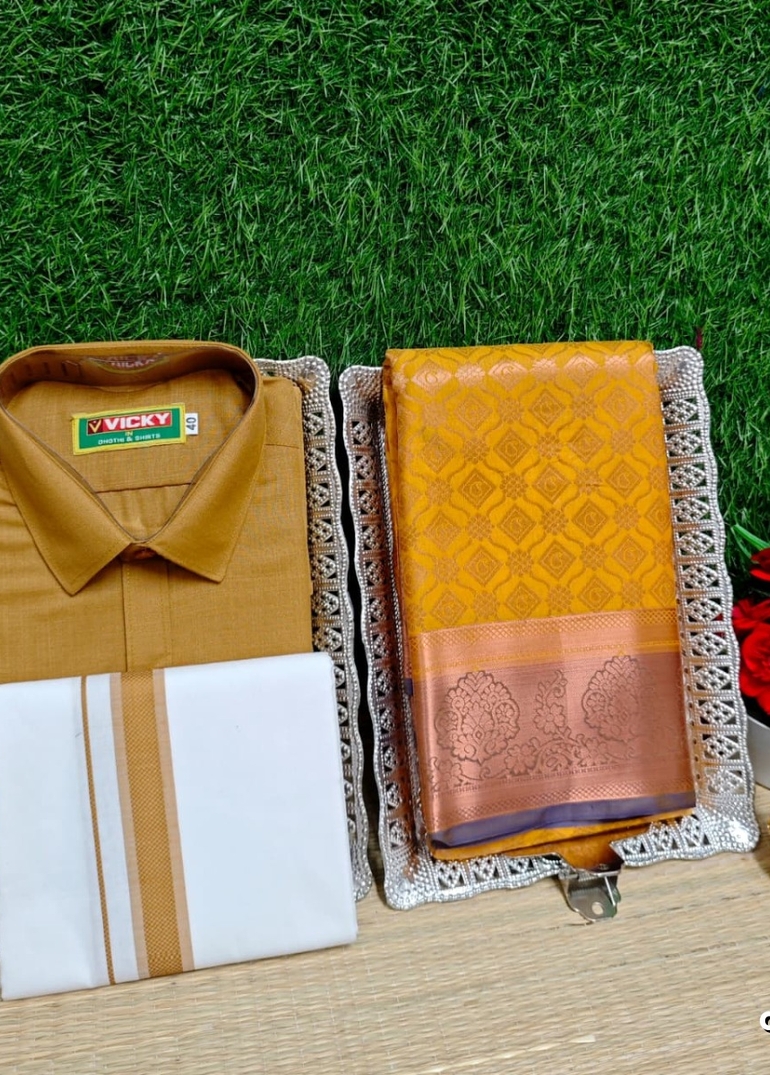 COUPLE COMBO MATCHING AND MATCHING TRADITIONAL SET MATCHING COMBO FOR FESTIVAL SEASONS - TANGERINE COLOUR (2)